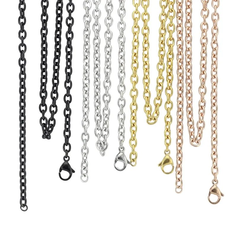 

3mm Width 18-32" Length Silver/Rose Gold/Gold/Black 316L Stainless Steel Cable Chain Necklace With Lobster Clasps For Women/ men