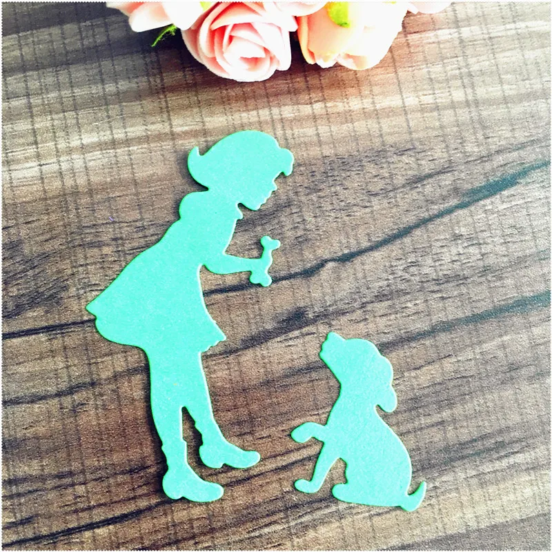 Металлические штампы с изображением девушки и собаки для скрапбукинга тиснения