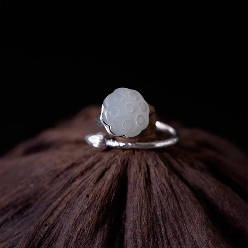 Женское кольцо в виде цветка лотоса из серебра 100% пробы|Кольца| |