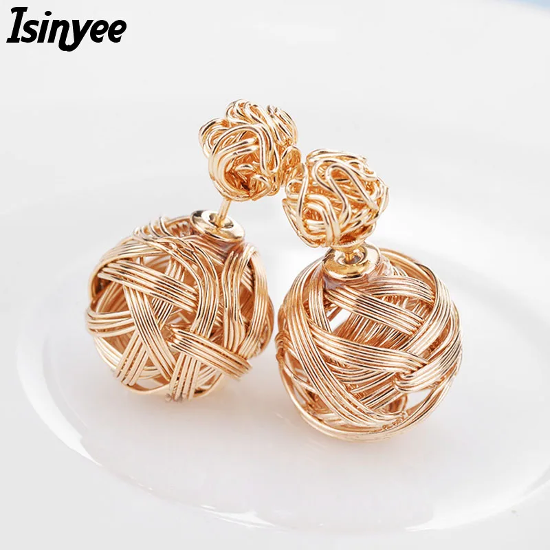 ISINYEE Модные металлические серьги с двумя нитями для женщин богемные маленькие