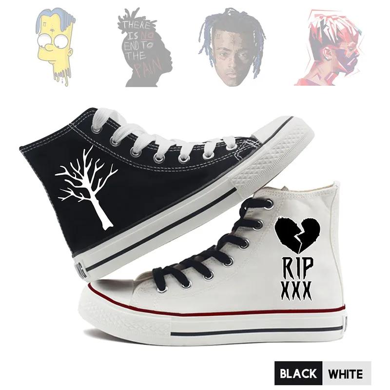Рэпер Синг XXXTentacion высокие двухслойные парусиновые кроссовки с мультипликационным принтом студенческие персонализированные трендовые кроссовки A194