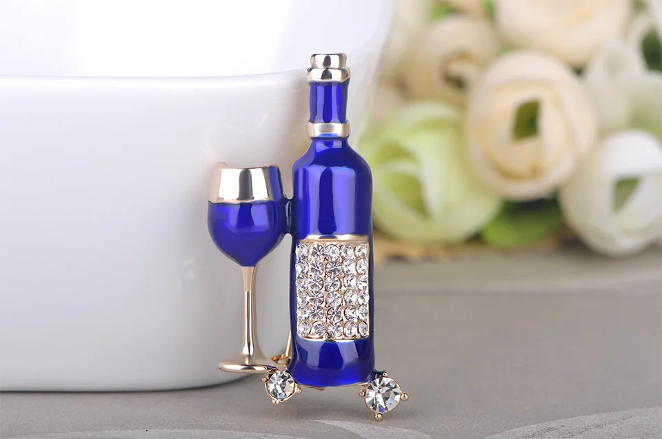 Blucome, брошь в форме бутылки красного вина, кристалл, перегородчатая эмаль, броши для женщин, мужчин, шляпы, аксессуары для костюма, ювелирные изделия