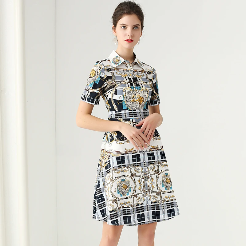 Женское платье с принтом Элегантное повседневное коротким рукавом и отложным
