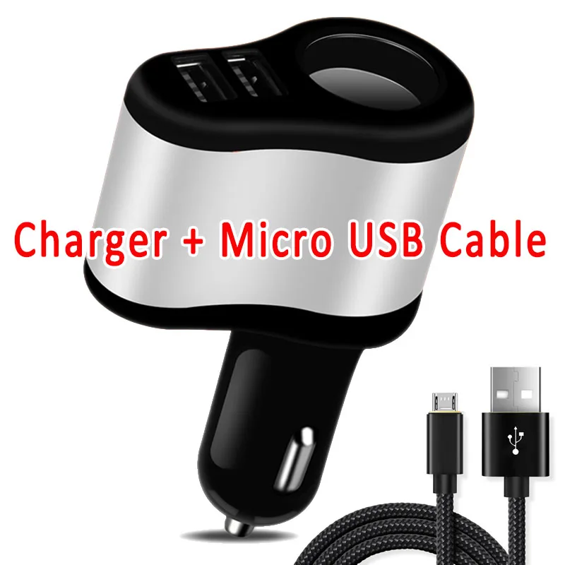 Cable for android Автомобильное зарядное устройство с двумя портами USB 3,1 А, 2 порта, 12-24 В, прикуриватель, быстрое автомобильное зарядное устройство, адаптер питания для Apple, iphone, Android, планшета - Тип штекера: Cable for android