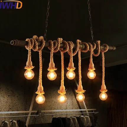 

IWHD Vintage Industrial Hanging Lamp Loft Style Retro Iron Water Pipe Light Pendant Lamps Kitchen Hemp Rope Luminaier Suspendu
