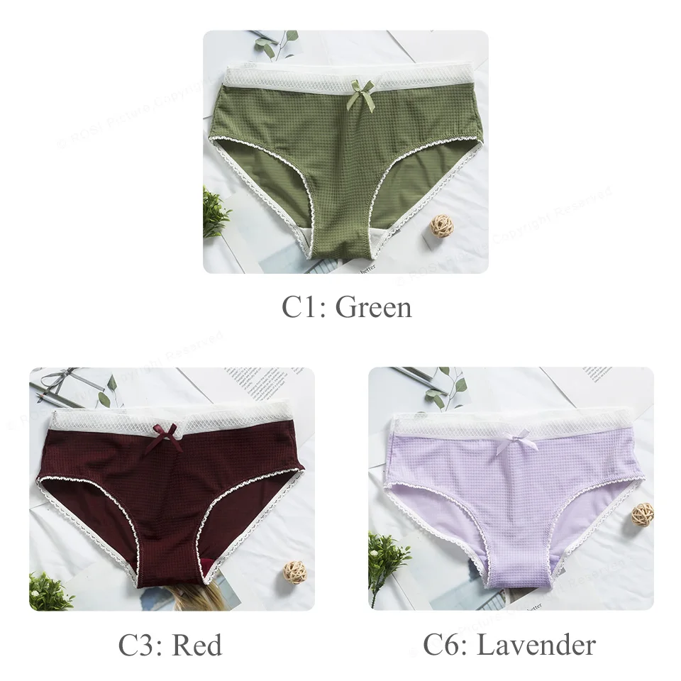 Green Red Lavender Однотонное сексуальное женское нижнее белье в сетку с низкой талией, женские бесшовные хлопковые трусики бикини, кружевное нижнее белье, женские трусы 3 шт. ROSI - Цвет: Green Red Lavender