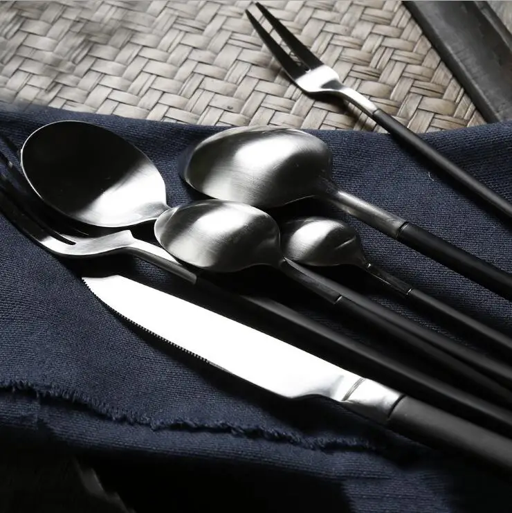 304 посуда из нержавеющей стали отличное качество столовые приборы Наборы черная