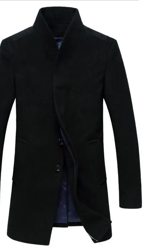 Mwxsd зимние повседневные мужские шерстяные куртки и пальто для мужчин slim fit бизнес коричневый шерстяной пальто куртка мужская шерстяная верхняя одежда - Цвет: Черный