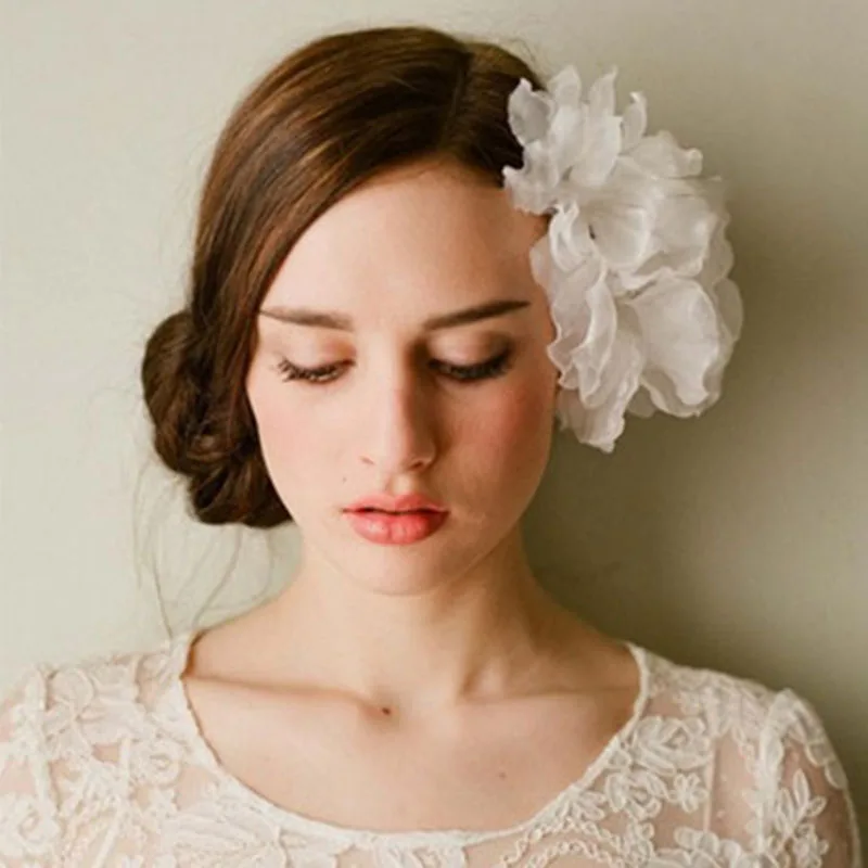 

wedding party romantic white voile flower hair pin bride high quality yarn handmade hair jewelry bridal hair accessories