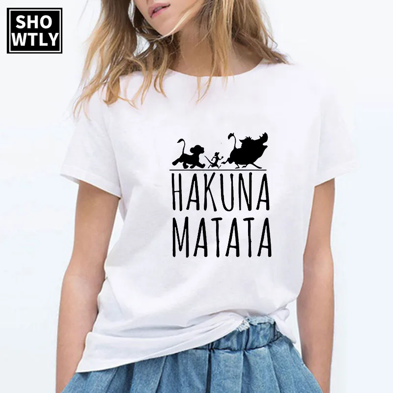Showtly Hakuna Matata Women Harajuku Ullzang the lion king T-shirt Femme Homme Summer Tshirt Fashion Top Tee Female T Shirt