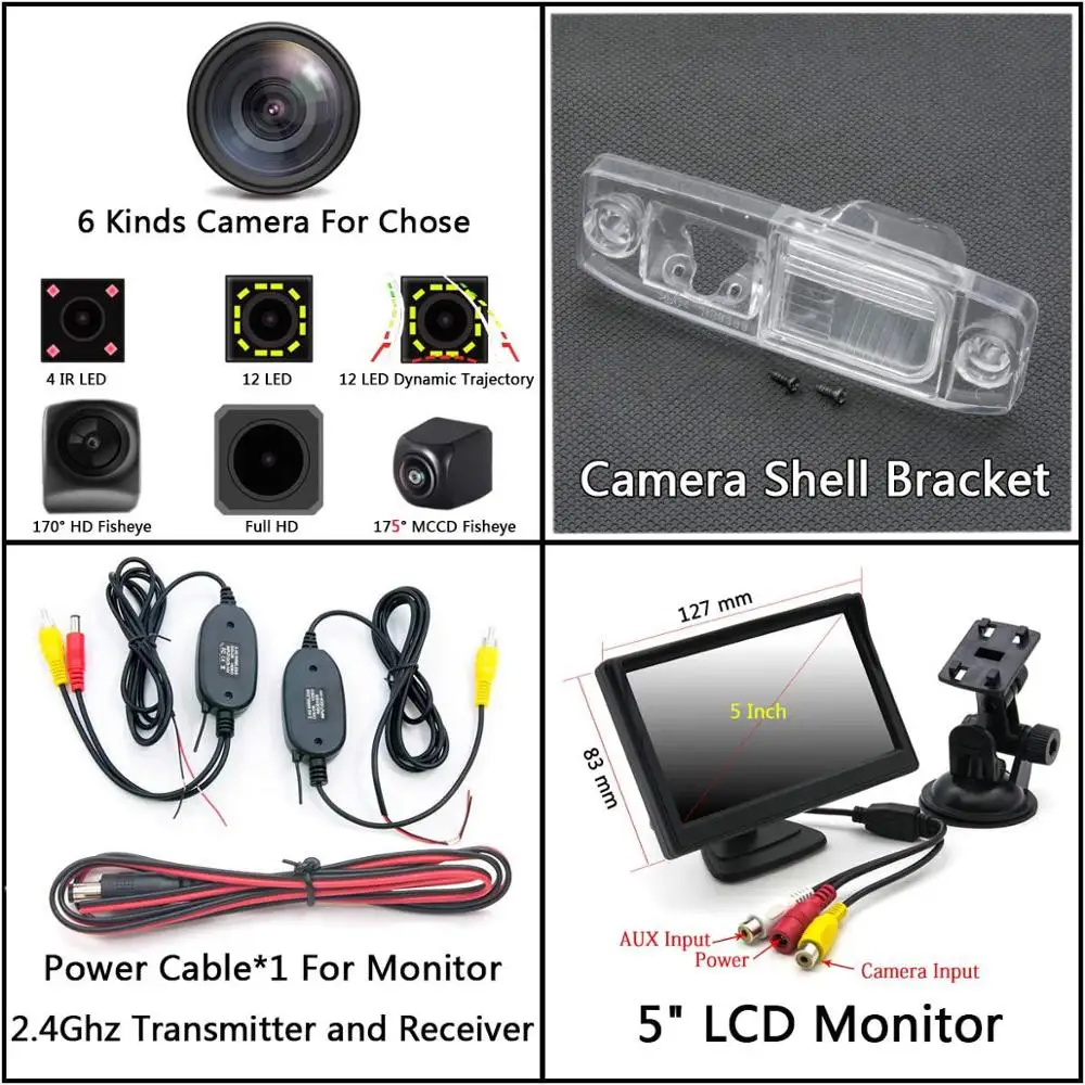 Cam Wireless 5 LCD 175 градусов 1080P рыбий глаз задний вид автомобиля камера для Kia Sorento Borrego Rio K3 2013 Sportage R Forte Opirus Carens - Название цвета: Cam Wireless 5 LCD