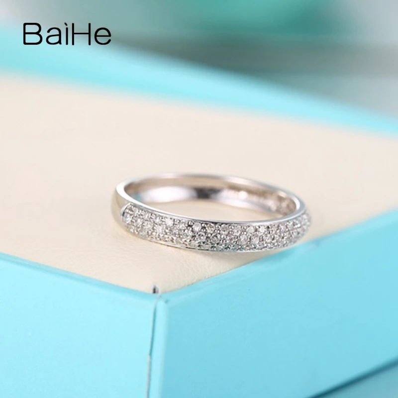 BAIHE Твердые 10 К из белого золота(AU417) 0.2ct H/SI круглая огранка из натуральной бриллиантами Обручение Для женщин Fine Jewelry подарок кольцо