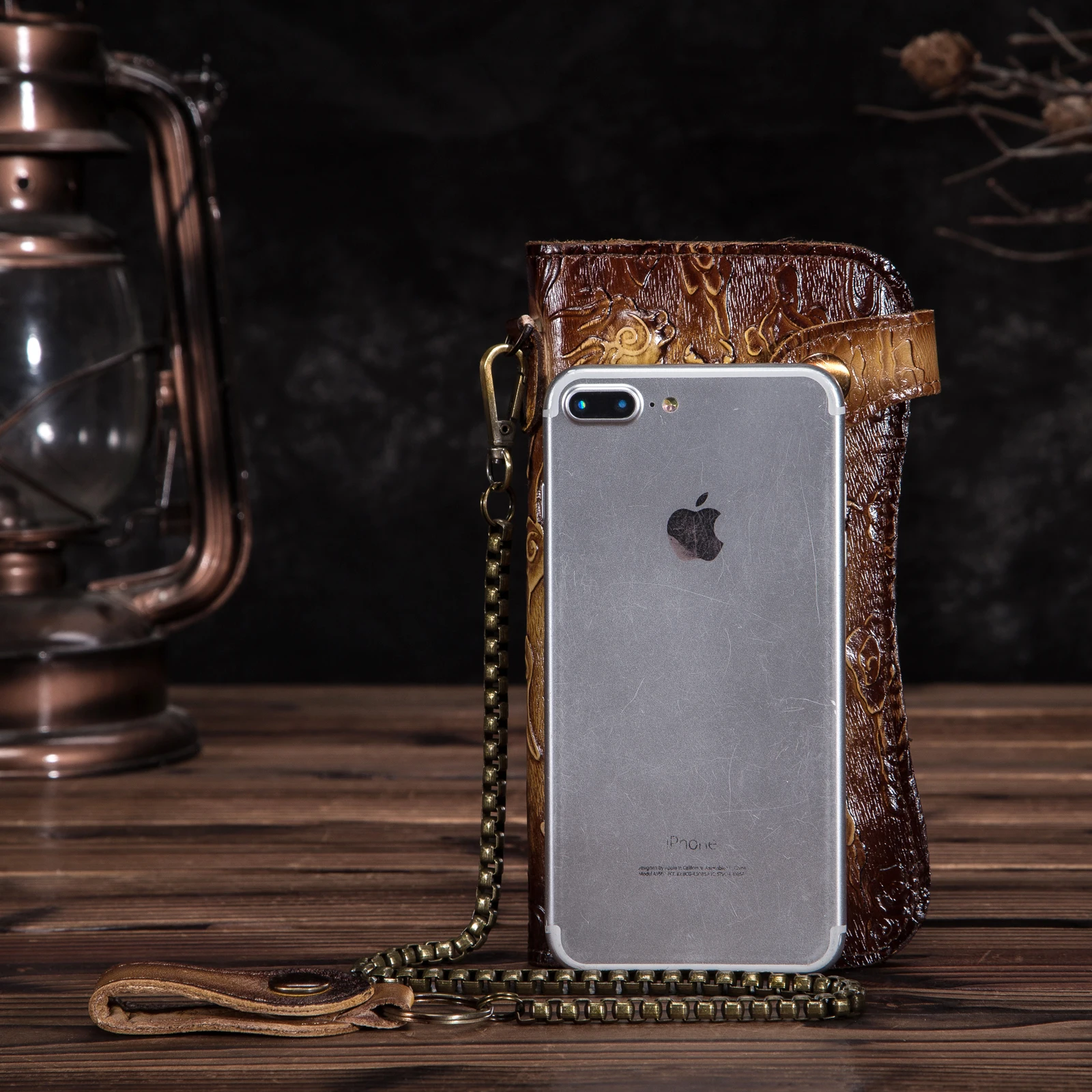 Модный мужской кошелек из натуральной кожи Dargon Tiger Emboss Checkbook с железной цепочкой