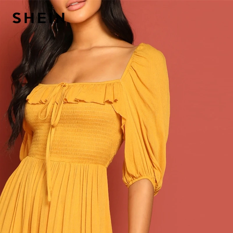 SHEIN Яркое Платье В Стиле Бохо С Длинным Рукавом, Летнее Длинное Платье С Разрезами И Глубоким Вырезом