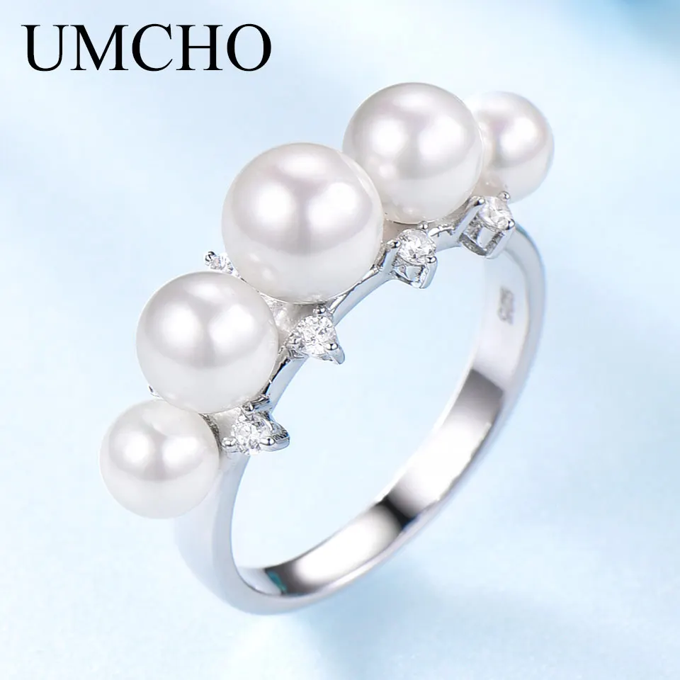 UMCHO 925 пробы Серебряное кольцо с натуральным пресноводным жемчугом для женщин