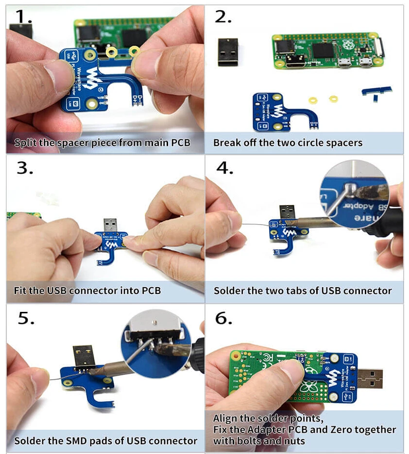Waveshare Pi Zero USB адаптер, дополнительный USB-A разъем для Raspberry Pi Zero/Zero W/Zero WH, подключите к компьютеру usb-порт