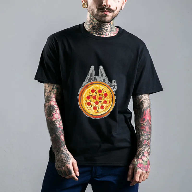 2019 streetwear Falcon with salami pizza milleniam stars wars streak Men funny game print tshirt black t-shirt male top t shirts | Мужская