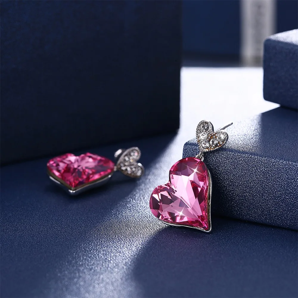 LEKANI кристаллы от Swarovski висячие серьги 925 женские длинные серьги в форме сердца Красный Фиолетовый бутик ювелирные изделия хрустальные серьги подарок