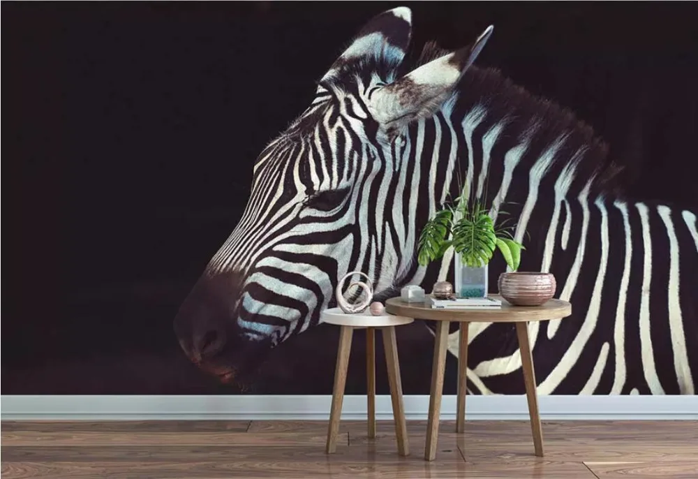 Beautiful zebra head line sofa bedroom background wall decoration wallpaper murals | Обустройство дома