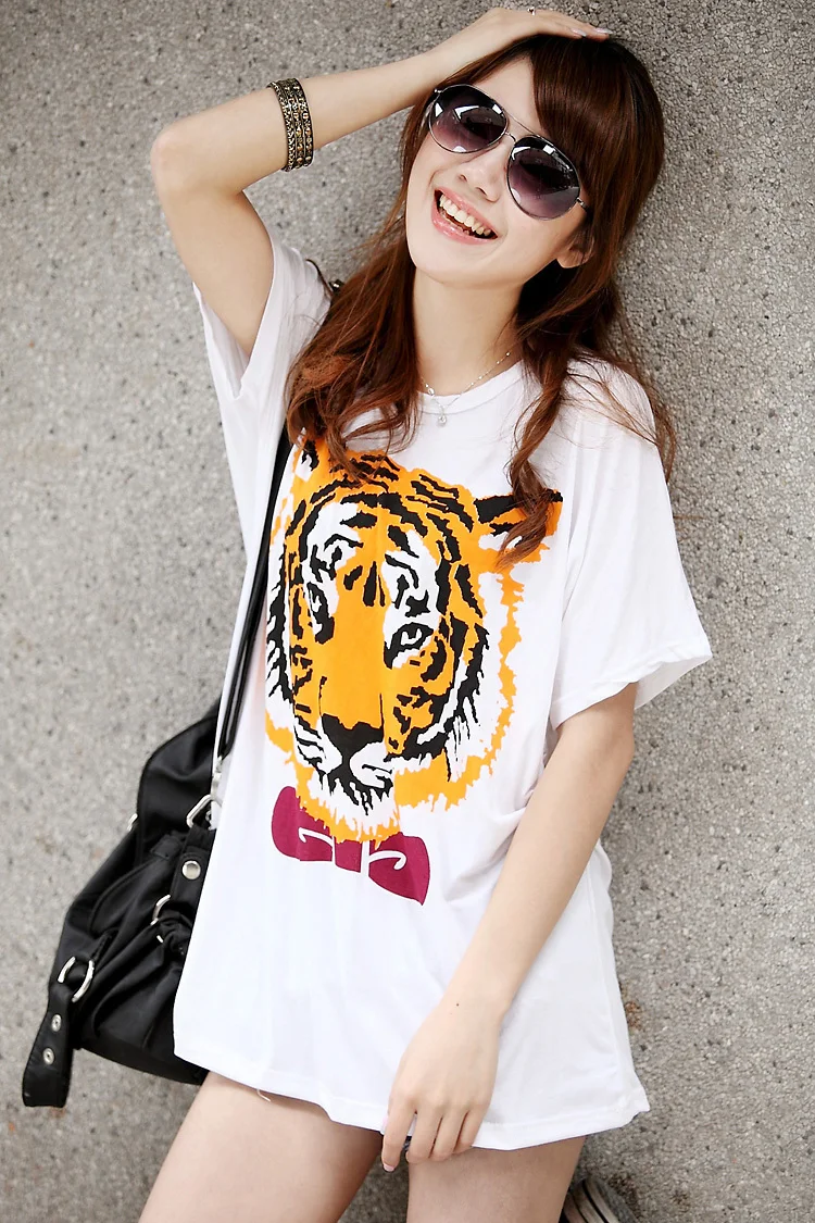 2016 новый размер плюс вершины для женщин лето животное тигр напечатаны летом с