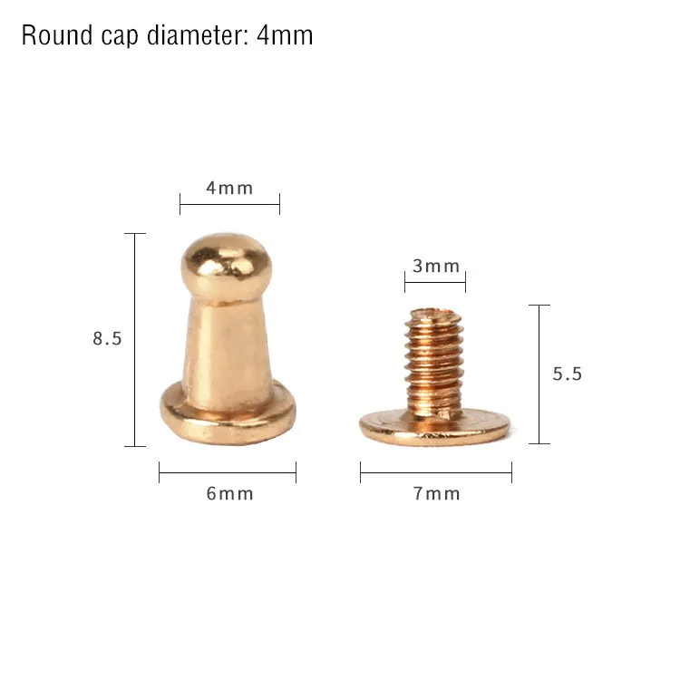 Gold Monk Head 4mm 30 комплектов ручка из металлического сплава, винтовые заклепки, шпильки, поделки своими руками, кожаный ремешок для часов, круглая голова монаха, заклепки, шипы, декоративные пряжки для ногтей - Цвет: Gold Monk Head 4mm