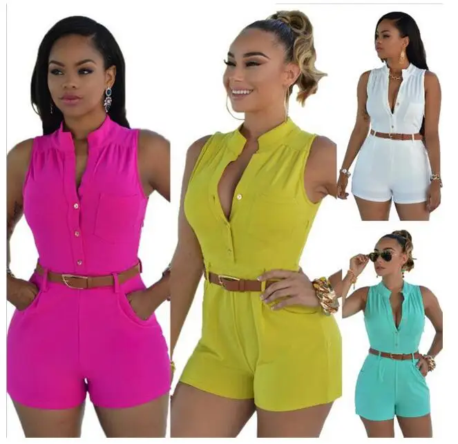 1 шт. Летний комбинезон без рукавов с глубоким V образным вырезом|playsuit romper|summer