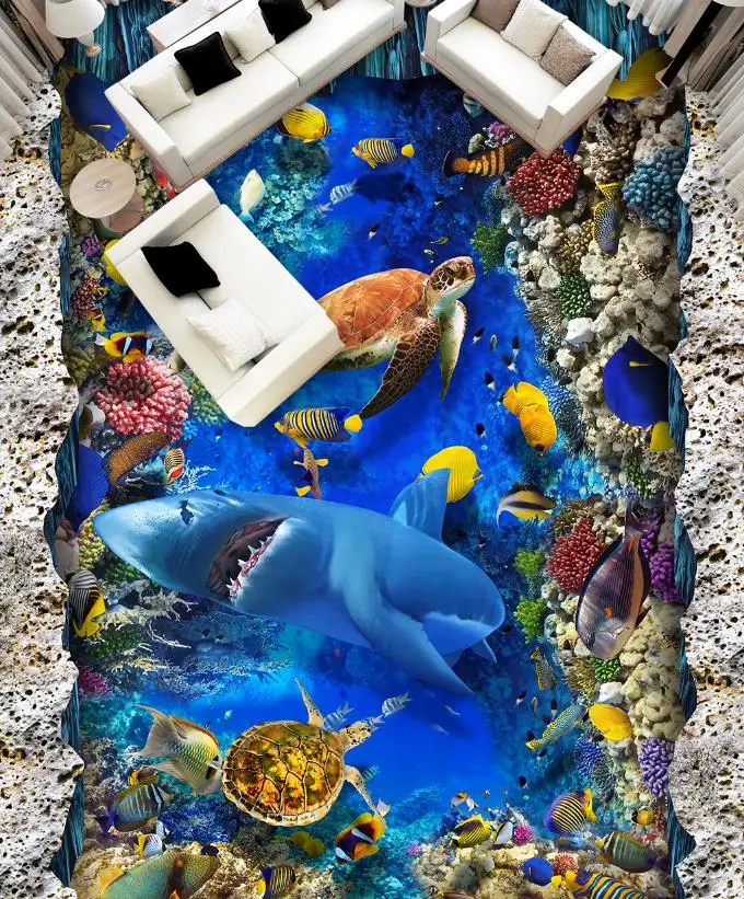 3d напольная плитка картина на картинке ПВХ Самоклеящиеся обои подводный мир