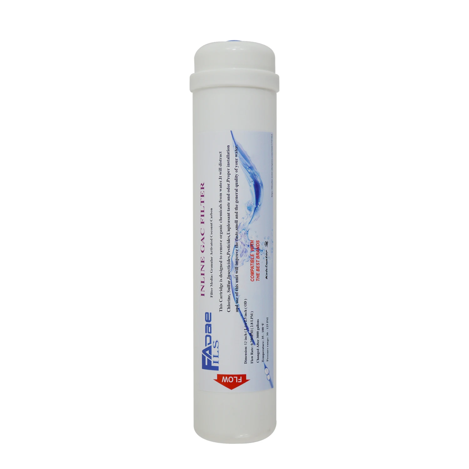 

RO Replacement Inline Granular Activated Carbon Water Filter, 2.5" OD X 12" Length, Inlet&Outlet: 1/4" Thread Female