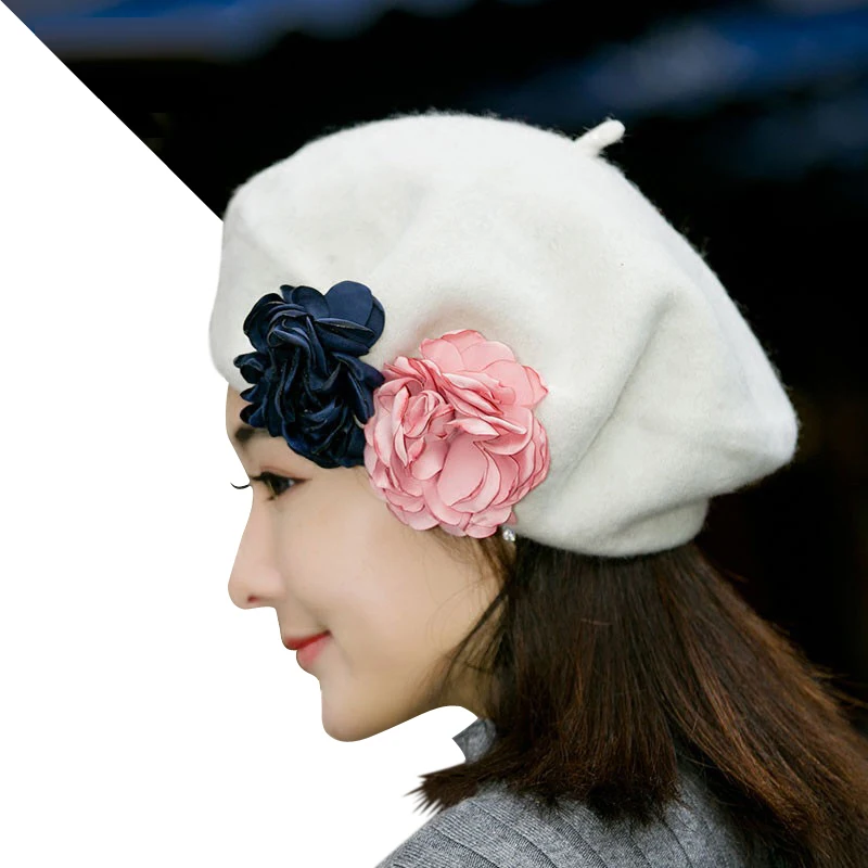 Женский винтажный шерстяной берет элегантная шапка с цветочным принтом