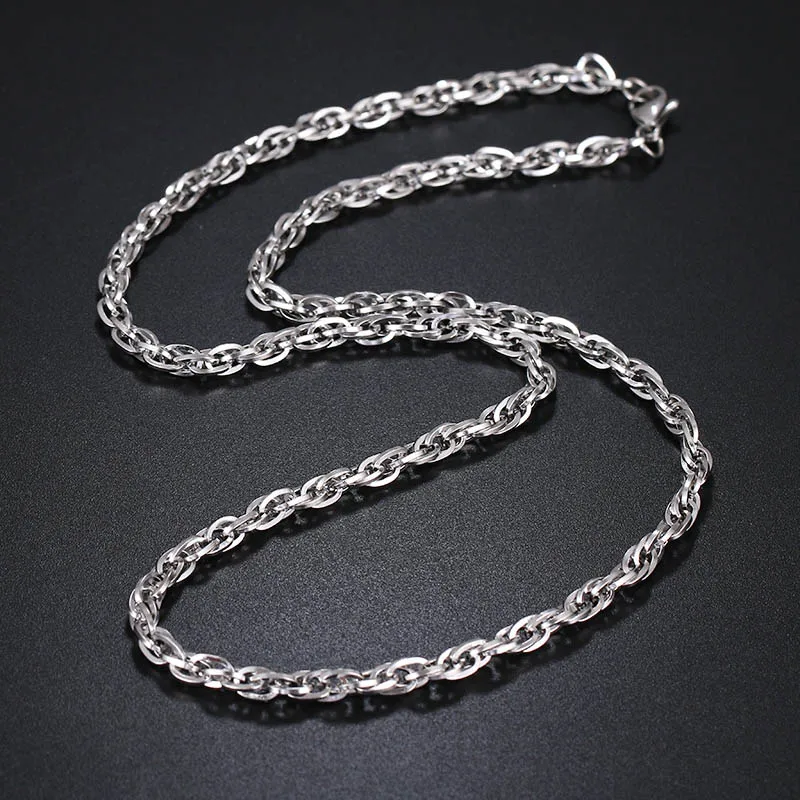 Silver Мужские и женские ожерелья-цепочки из нержавеющей стали с каканой золотого и серебряного цвета, подвеска 0,4 см с двойной пряжкой, ювелирные изделия с эффектом потертости, A1269 - Окраска металла: Silver
