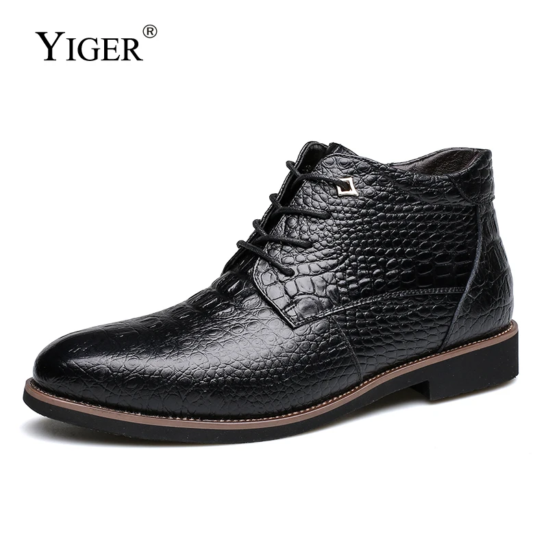 YIGER/Новые мужские ботинки зимние ботильоны теплые хлопковые на меху шнуровке