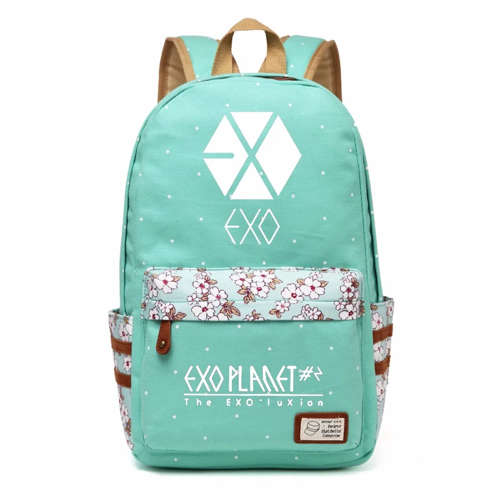 WISHOT KPOP EXO Холщовая Сумка Цветочный рюкзак для девочек Женская Студенческая
