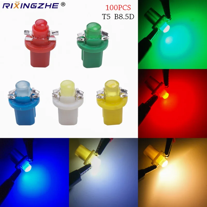 

RXZ 100pcs T5 B8.5D car LED car Dashboar d Instrument Cluster Light Car Panel Gauge Dash Bulb blue red green yellow car styling