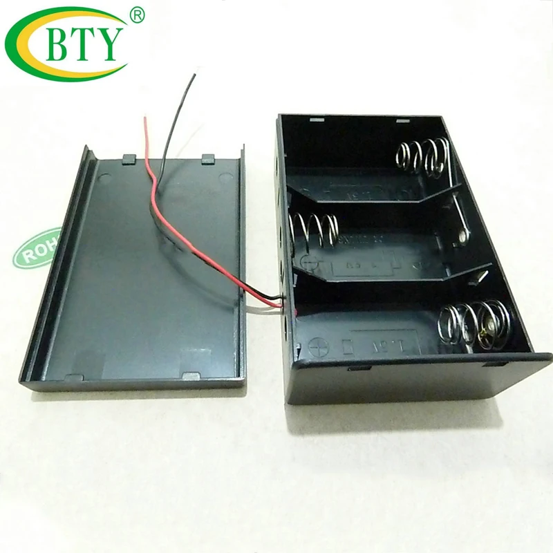 

10pcs Plastic Black D Size 4.5V Battery Storage Batteries Holder Container For 3xBateria With Wire Leads