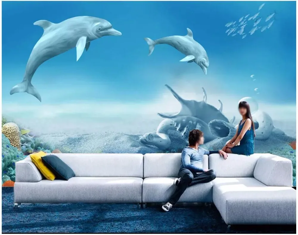 3d фотообои на заказ дельфин коралловый риф гостиная домашний Декор живопись
