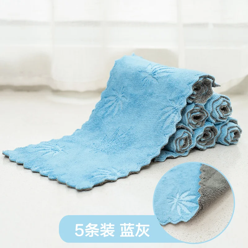 Blue gray 5 шт. салфетка для мытья посуды, салфетка для чистки кухни, бытовая салфетка из микрофибры для чистки посуды, кухонные полотенца для рук - Цвет: Blue gray
