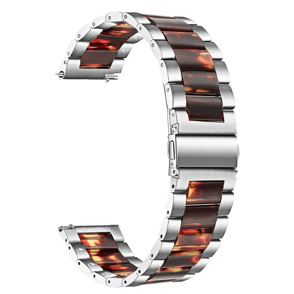 Silver Tortoise Ремешок для часов из нержавеющей стали и смолы 22 мм для samsung Galaxy Watch 46 мм gear S3 gear 2 Neo Live Quick Release Band ремешок на запястье ремень - Цвет ремешка: Silver Tortoise