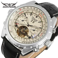 original watch brand jargar automatic men wristwatch black leather strap alloy case jag212m3s8