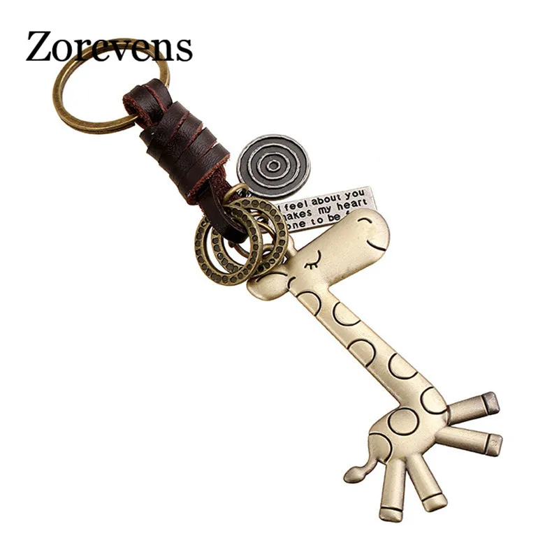 

LETAPI Cartoon Long Giraffe Keychain Cow Leather Chain Charm Mens Key Chain Cute Animal Keycover Bag Car Keyring Pendants