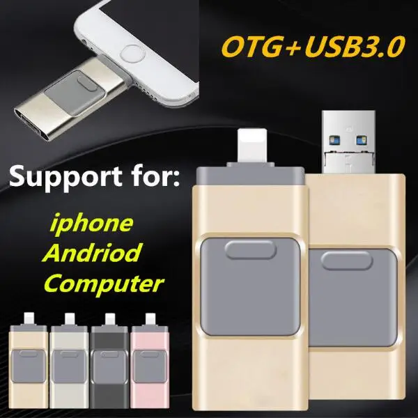 Флеш-накопитель i-Flash OTG 3 в 1 USB флеш-накопитель флешка 0 для iPhone 7/7Plus/5/5s/5c/6/6s/Plus/ipad |