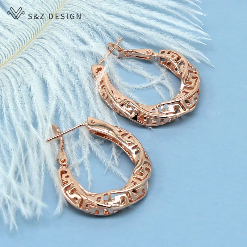 S&ampZ 2019 New Hollow Out Rotating Earring 585 Rose Gold European/American For Women Trendy Party Fine Jewelry | Украшения и