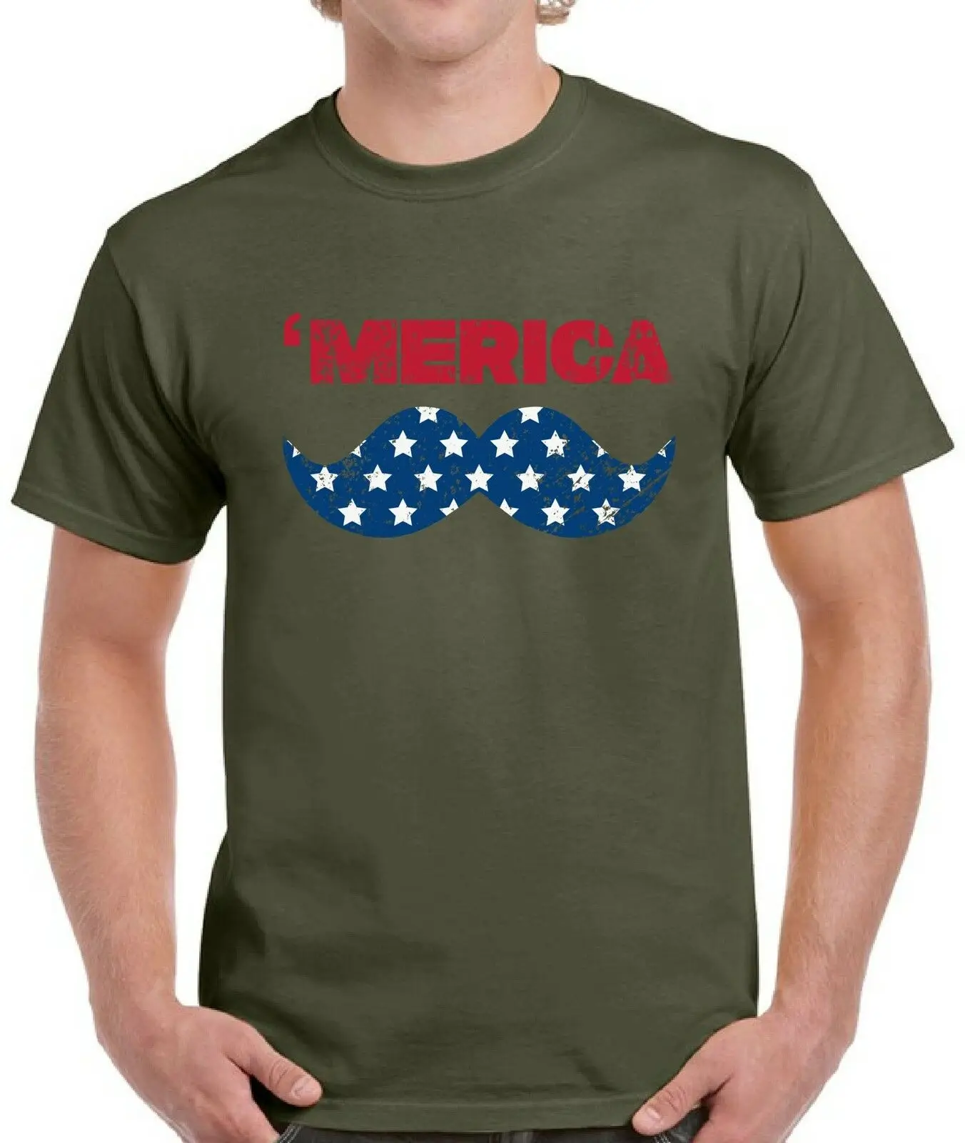 Мужская футболка с американским флагом Merica топы усами Америка США 4 июля | одежда