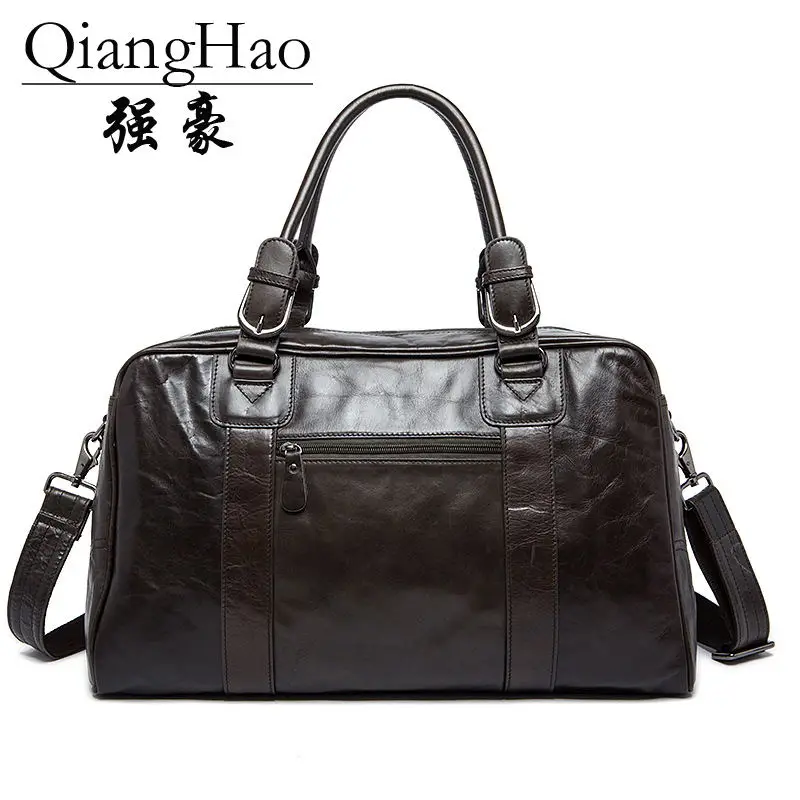 

QiangHao Brand Real 100%Genuine Leather Handbags For Large-Capacity Portable Shoulder Bags Fashion Travel Bags Package