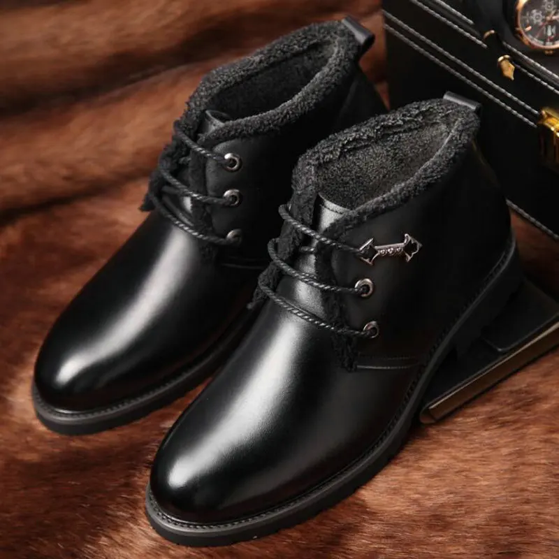 Теплые зимние ботинки Мужские модельные туфли на меху Свадебные рабочие офисные