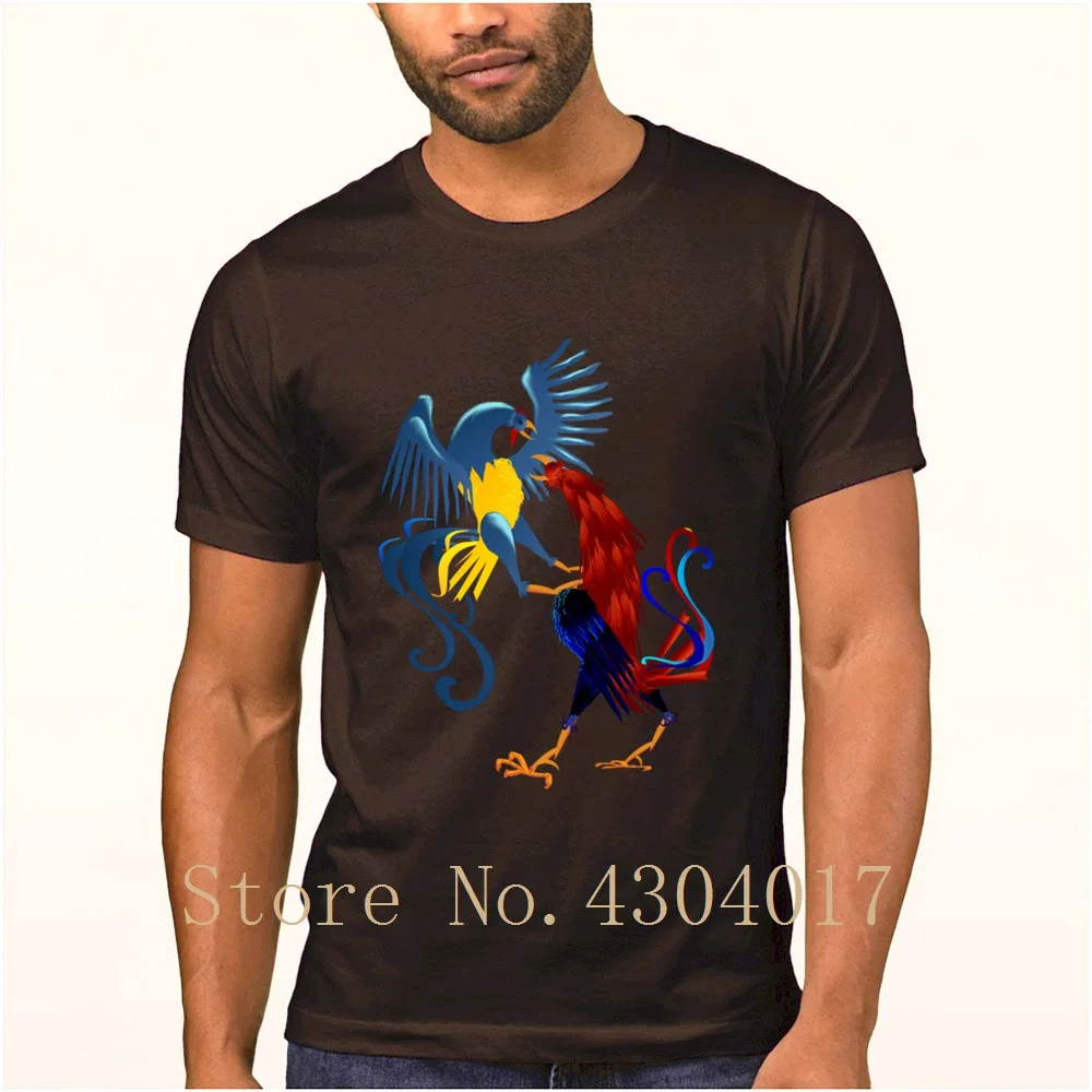 Two Colorful Fighting Roosters T-Shirt For Men Short Sleeve Letters Humor Streetwear Hombre Cotton Slogan Pop Top Tee | Мужская одежда