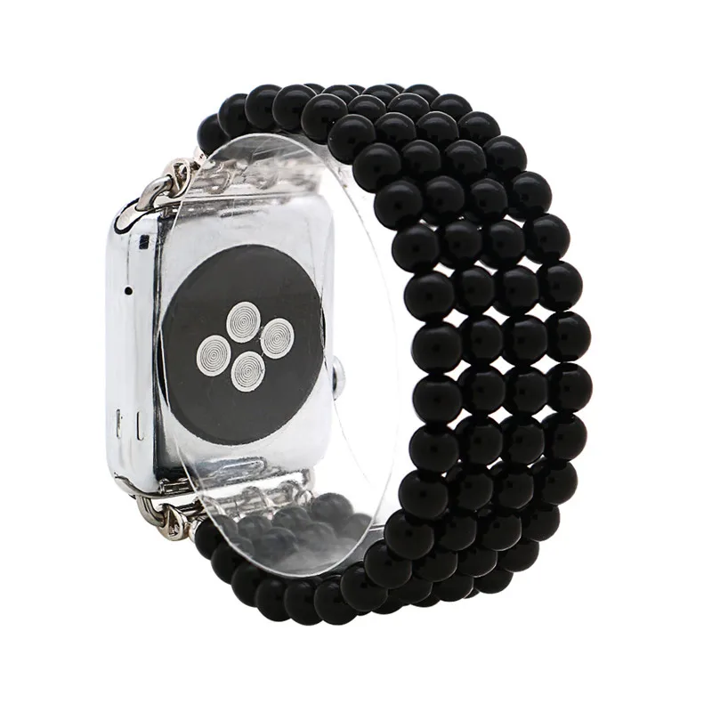 black Новые агатовые бусины для часов iwatch для женщин из натурального камня ремешок для часов Apple 38 мм 42 мм эластичный сменный Браслет для часов - Цвет ремешка: black