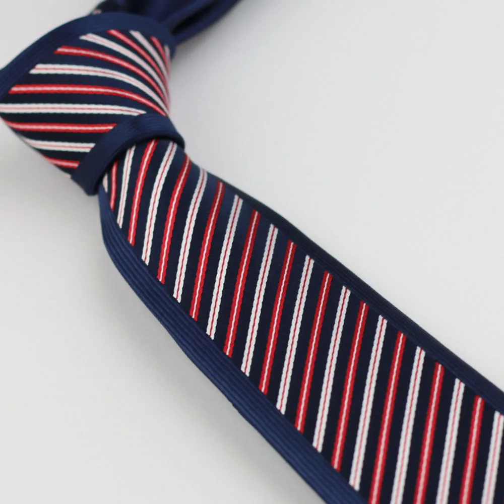 Coachella Ties Navy Blue Tie with Red White Stripe Bordered Design Necktie Microfiber Skinny 6cm | Аксессуары для одежды