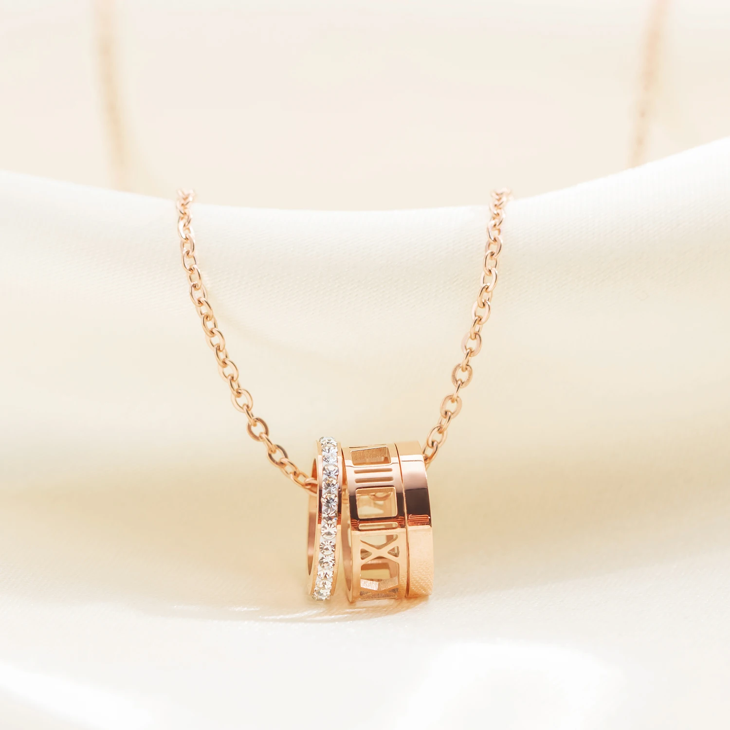 Heezen Charm 3 Circle розовое золото полный фианит и римская цифра ожерелье цепочка модные