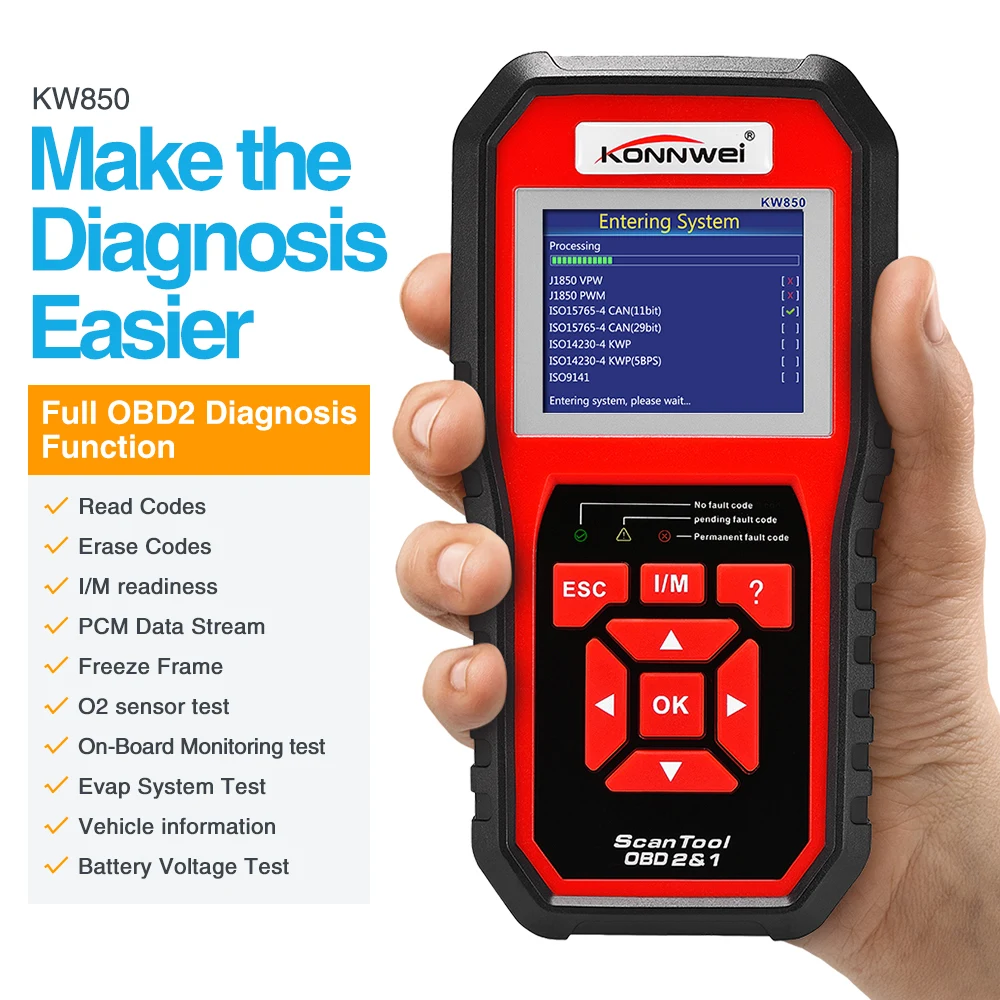 Считыватель кодов KONNWEI KW850 obd2 сканер для контроля напряжения многоязычный