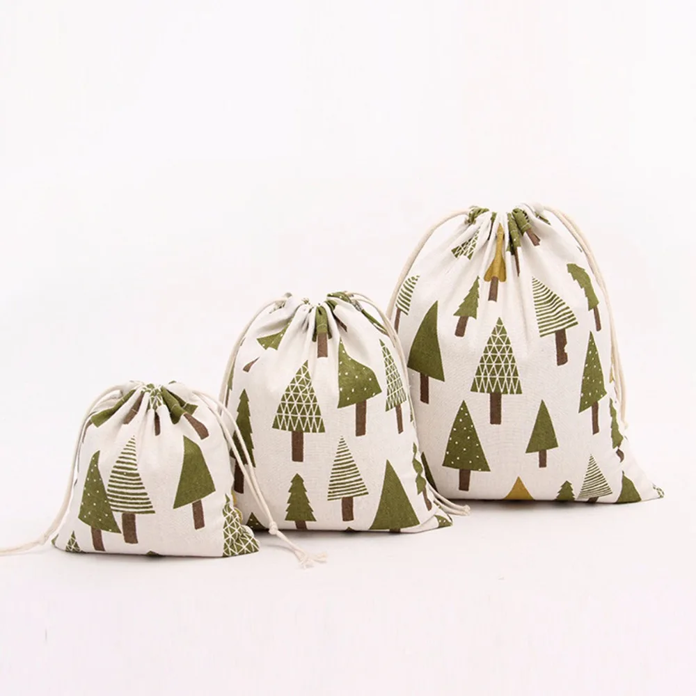 Cotton Storage Bag Linen Tea Gift Bags Wrapping Supplies Cat Daffodil Olive branch Wheat Ears Banana Christmas Tree Printed | Дом и сад